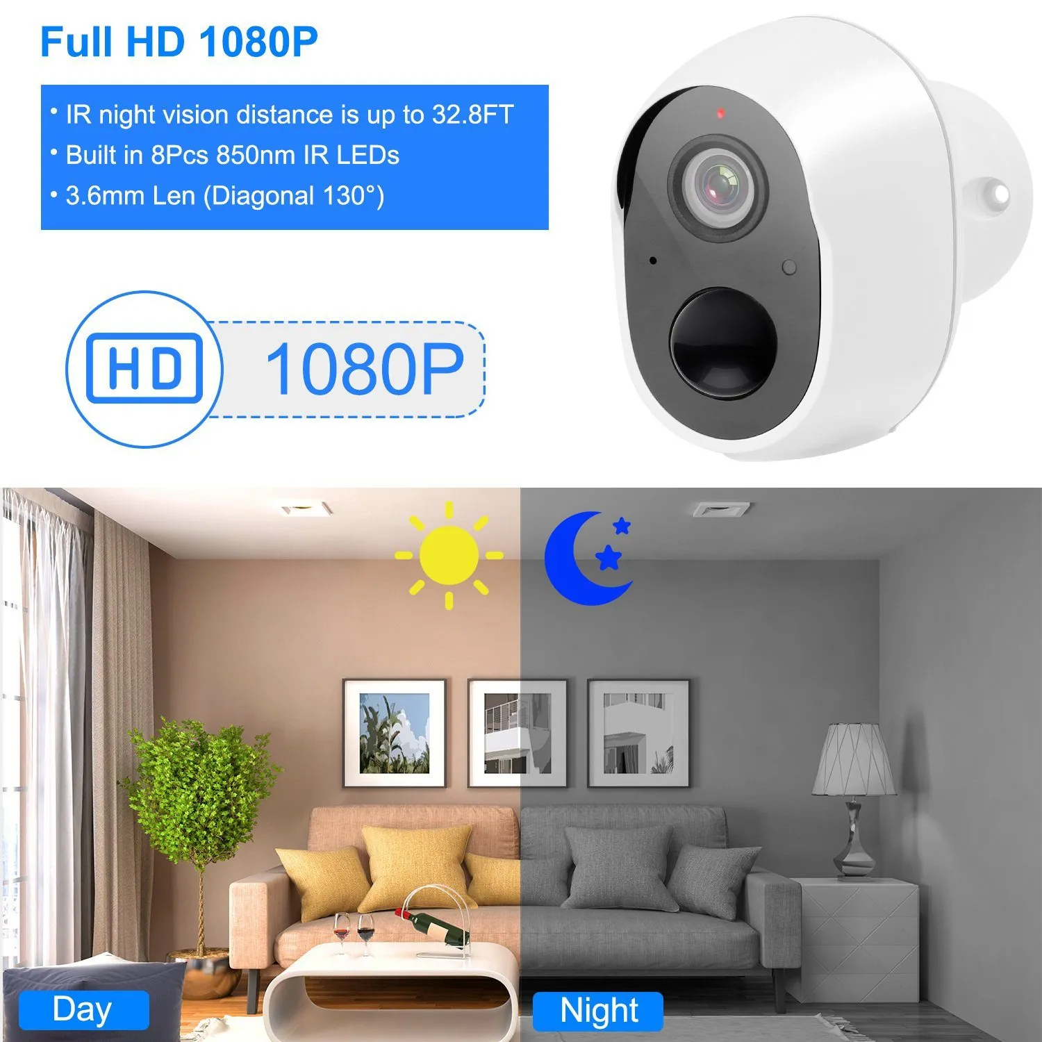 1080P FHD WiFi IP Two-Way Audio Security Surveillance Camera