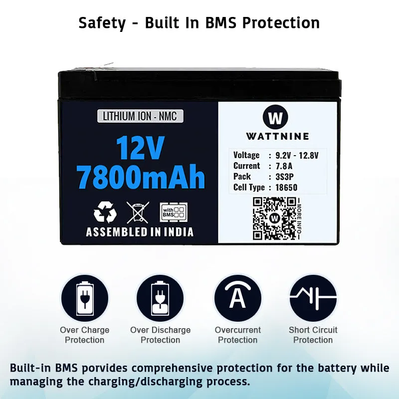 12V 7.8Ah Lithium (NMC) Battery with 1 year Warranty - Suitable for 8Ah and 7Ah Lead acid battery replacement