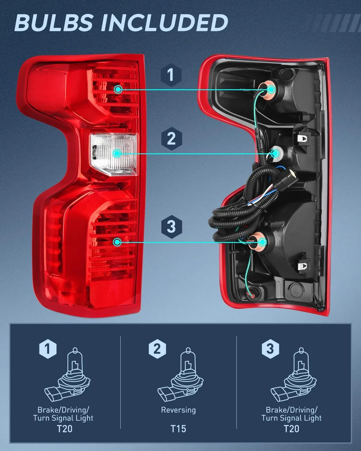 2019-2023 Chevy Silverado 1500 2020-2023 Silverado 2500HD 3500HD Tail light Assembly Rear Lamp Replacement OE Style Driver Passenger Side
