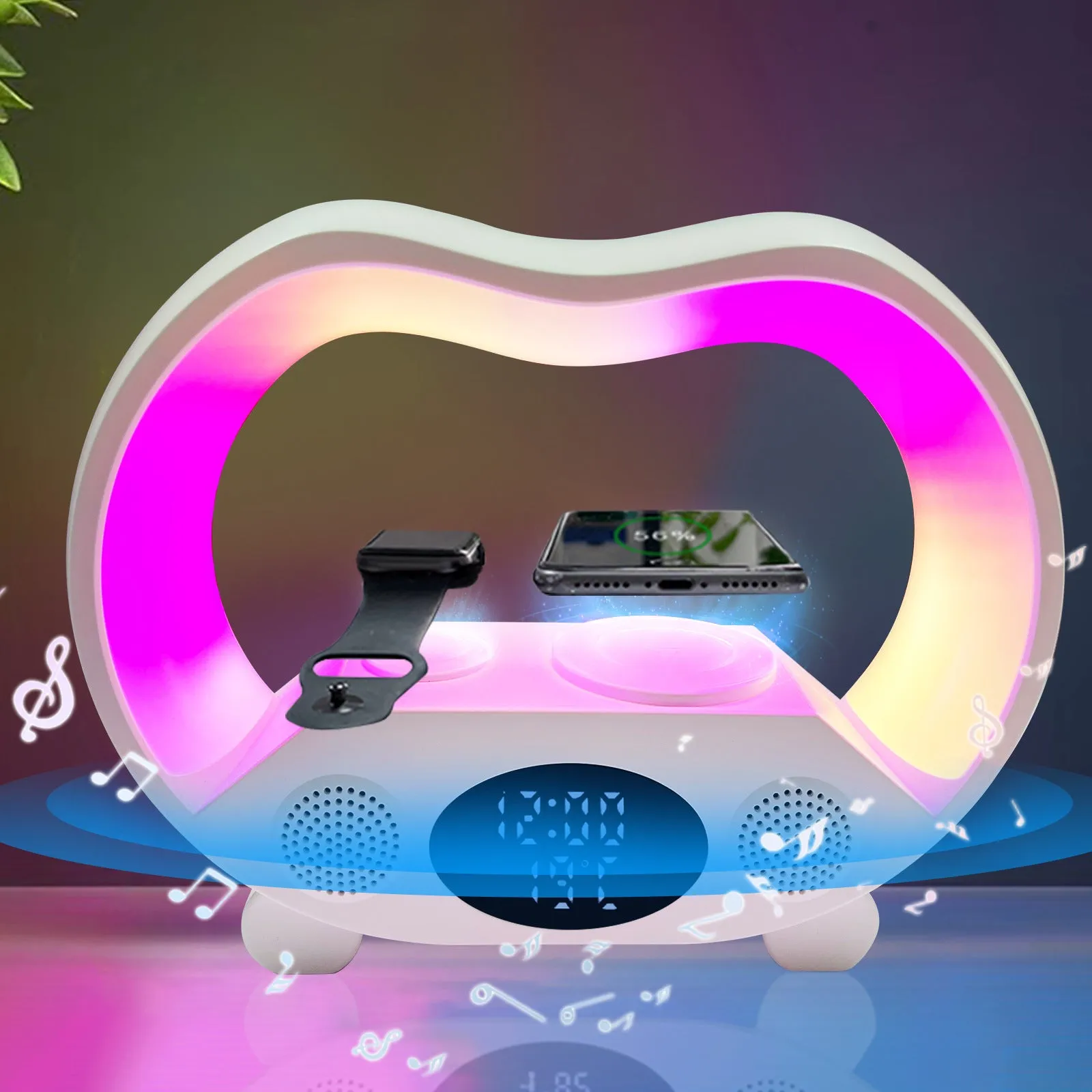 2025 New 6 In 1 Smart Remote Control Bluetooth Ambience Intelligent LED Table Lamp Multi-function Wireless Charger Night Light Bluetooth Speaker