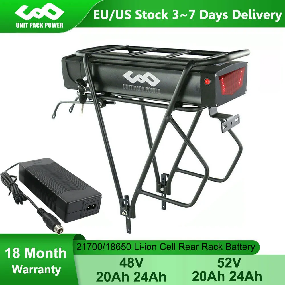 21700/18650 Rear Rack eBike Battery 52V 48V 31.5Ah 28Ah 24Ah 20Ah With Luggage for 2000W 1500W 1000W 750W 500W 24&quot;-28 inch Motor