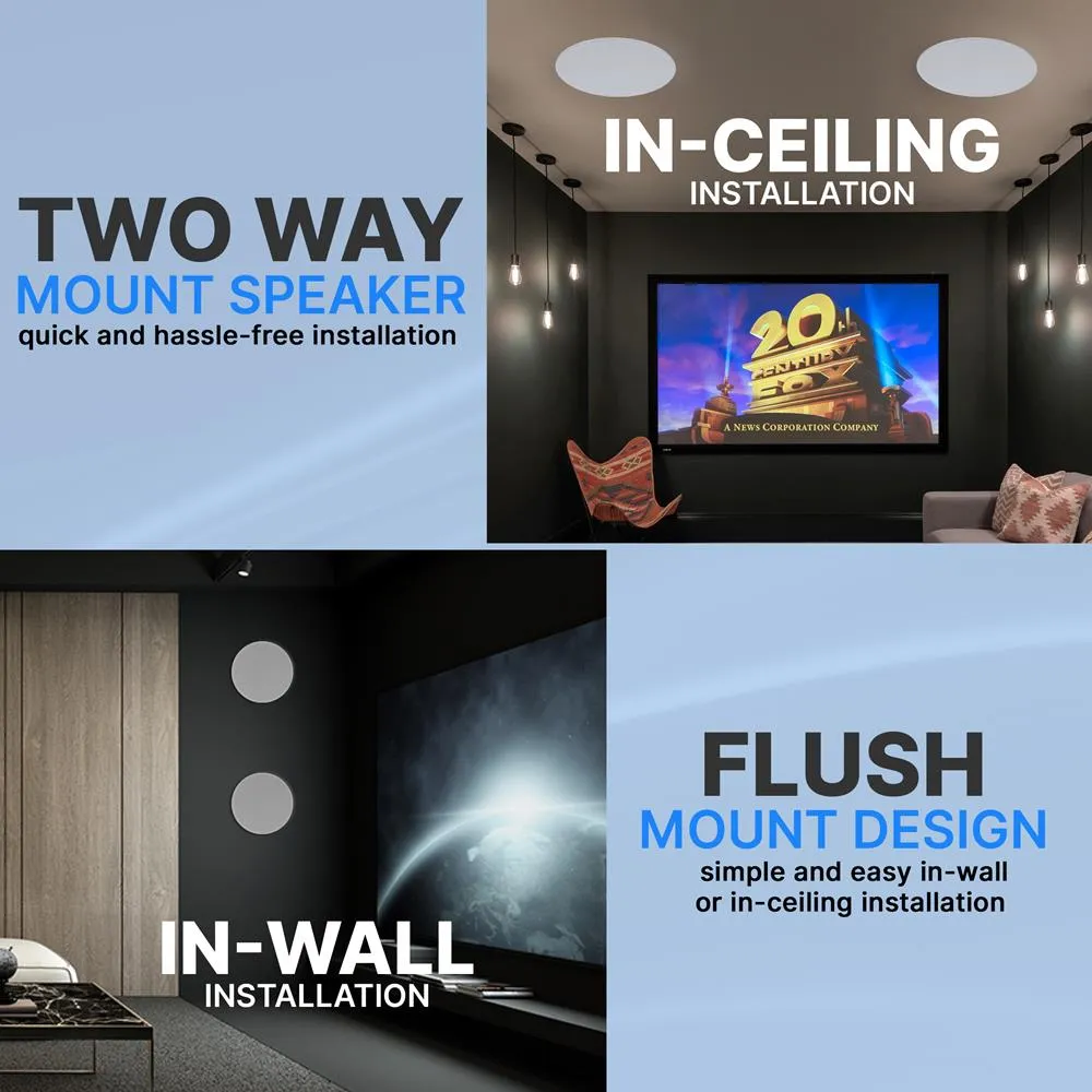 6.5’’ In-Wall / In-Ceiling 70V Speaker - Flush Mount Low-Profile Speaker With 70 Volt Transformer, Magnetic Grill (500 Watt)