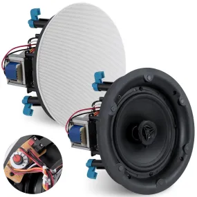 6.5’’ In-Wall / In-Ceiling 70V Speaker - Flush Mount Low-Profile Speaker With 70 Volt Transformer, Magnetic Grill (500 Watt)