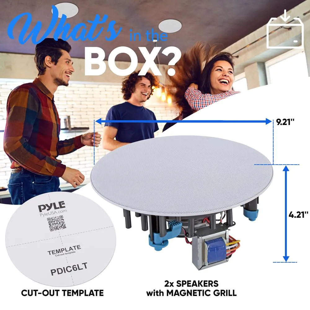 6.5’’ In-Wall / In-Ceiling 70V Speaker - Flush Mount Low-Profile Speaker With 70 Volt Transformer, Magnetic Grill (500 Watt)