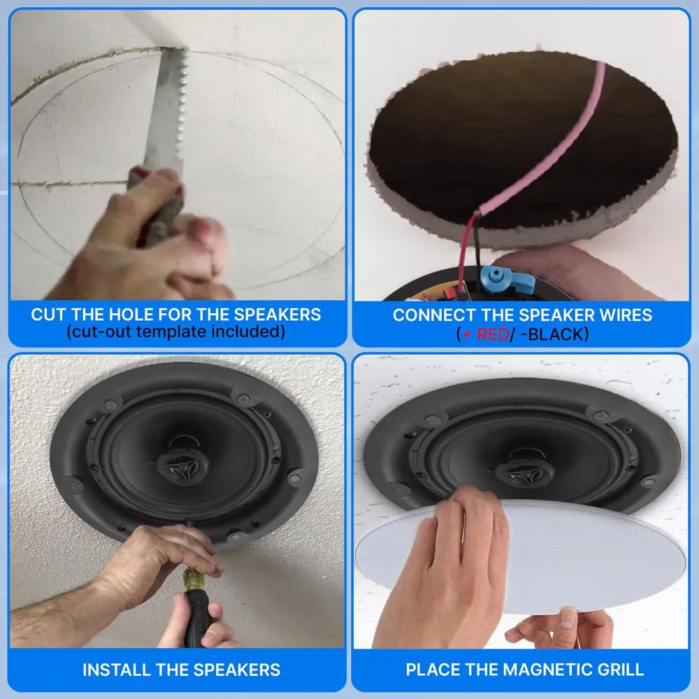 6.5’’ In-Wall / In-Ceiling 70V Speaker - Flush Mount Low-Profile Speaker With 70 Volt Transformer, Magnetic Grill (500 Watt)