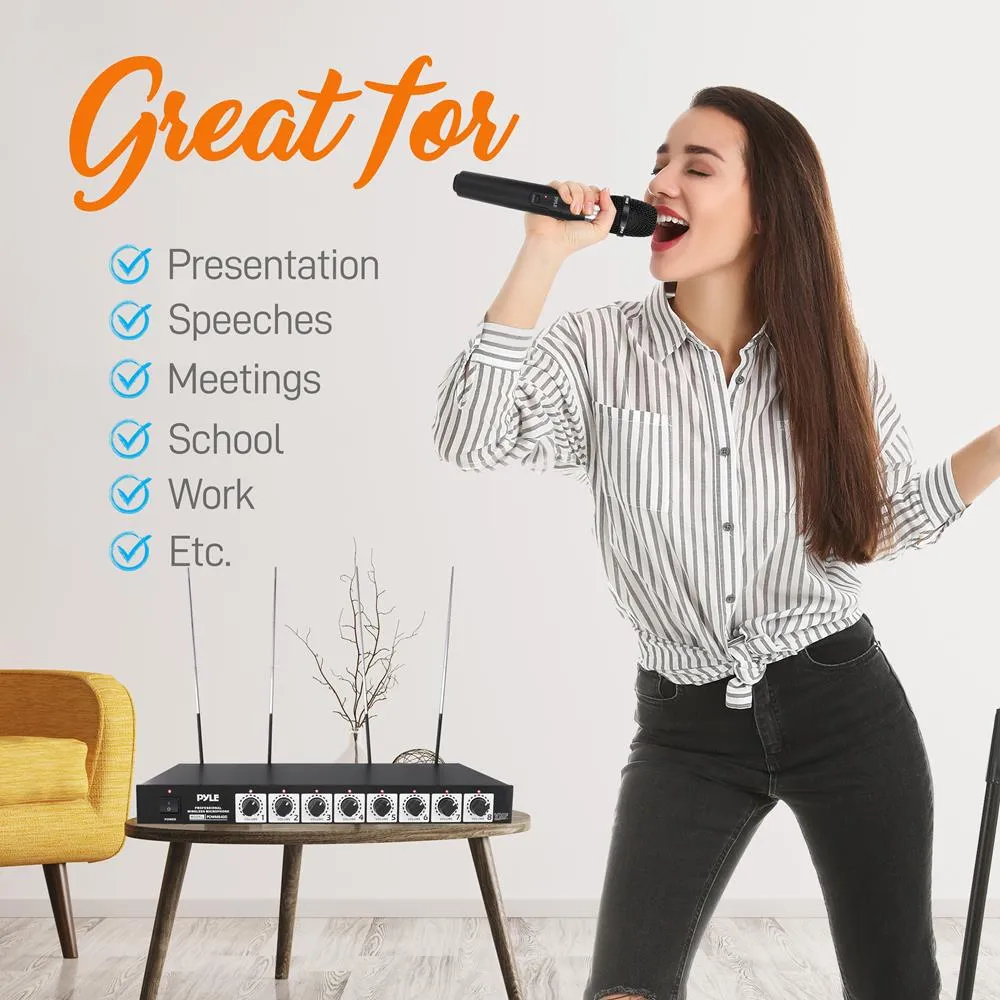 8 Mic Professional Handheld Vhf Wireless Microphone System