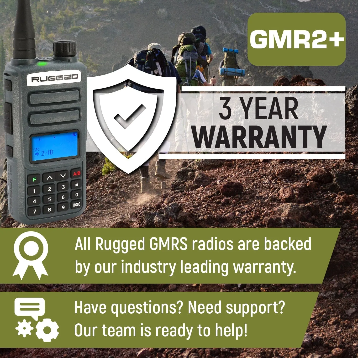 ADVENTURE PACK -  2 PACK - GMR2 PLUS GMRS and FRS Two Way Handheld Radios with XL Batteries and Long Range Antennas - Grey