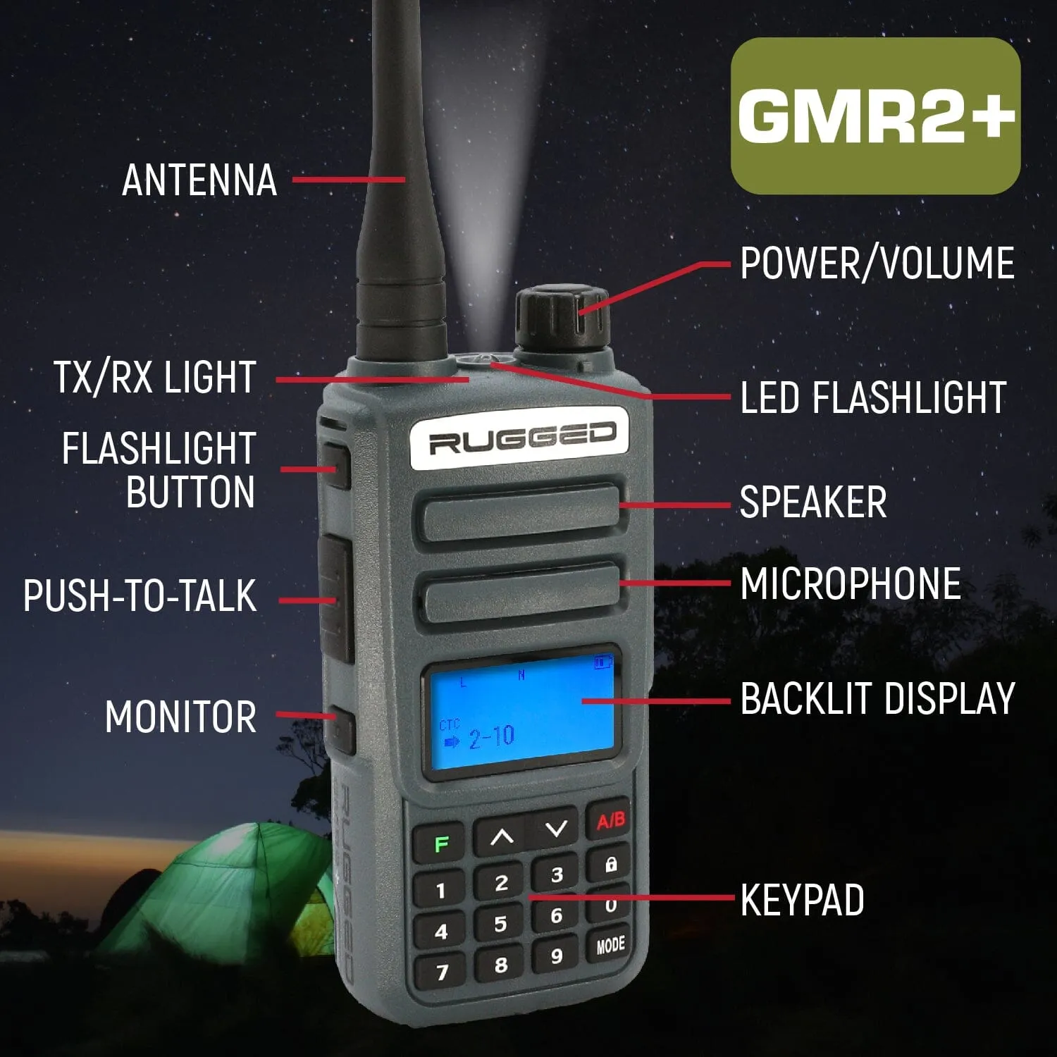 ADVENTURE PACK -  2 PACK - GMR2 PLUS GMRS and FRS Two Way Handheld Radios with XL Batteries and Long Range Antennas - Grey