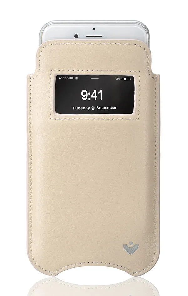 Apple iPhone 14 Pro Max Sleeve Case Ivory Napa Leather Screen Cleaning Sanitizing Lining Smart Window
