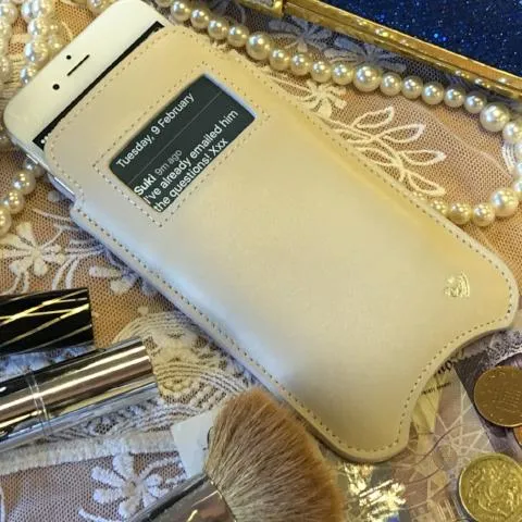 Apple iPhone 14 Pro Max Sleeve Case Ivory Napa Leather Screen Cleaning Sanitizing Lining Smart Window