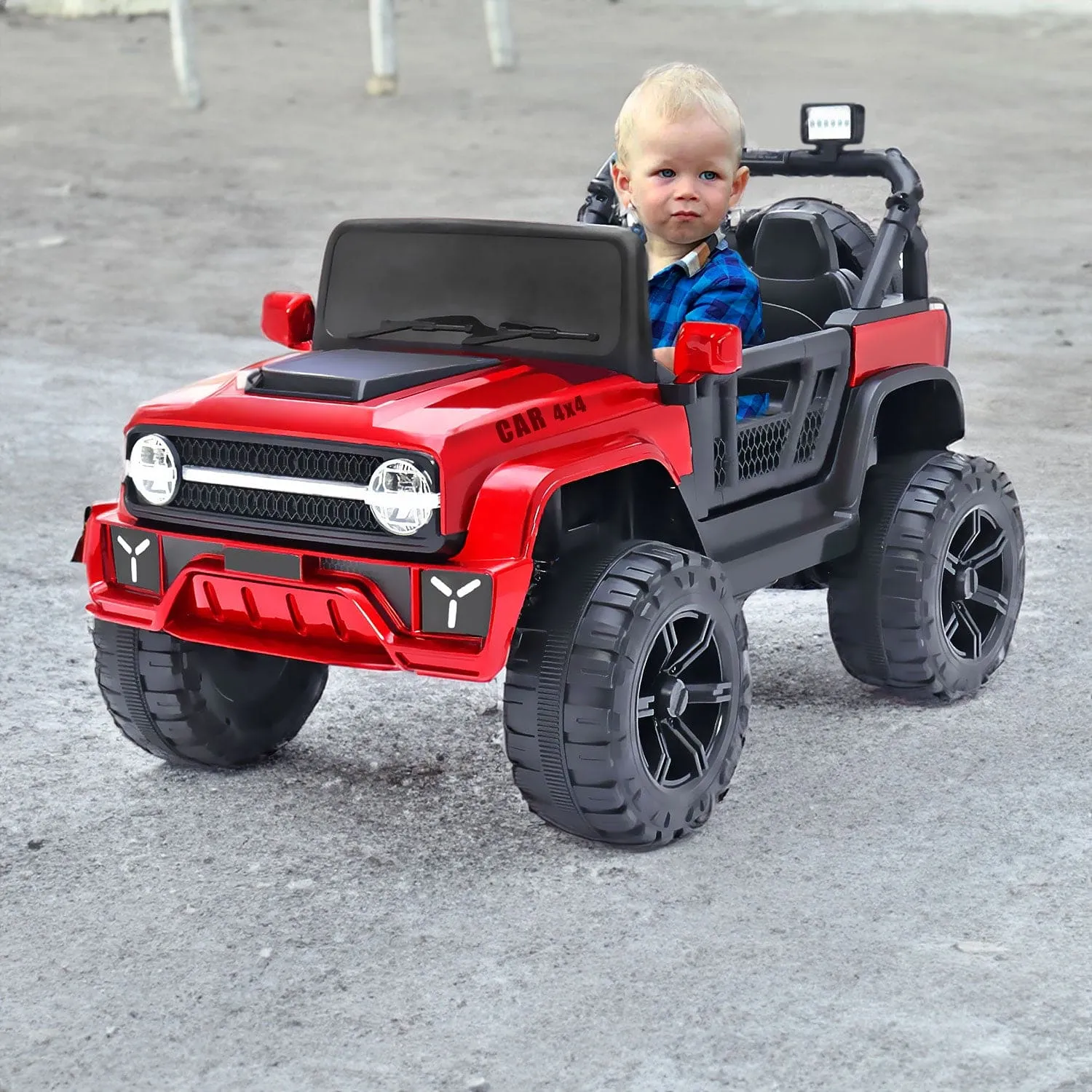 Baby Moo Ride On Jeep For Kids With Rechargeable 12V Battery Remote Control Double Seat - Red
