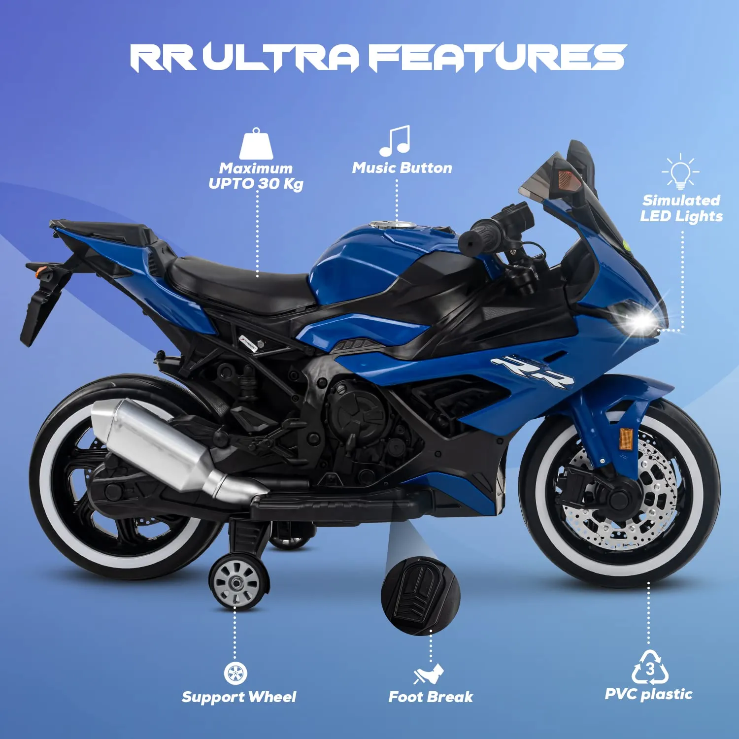 Baybee RR Ultra Battery Operated Ride on Electric Bike with Led Lights, Music & USB