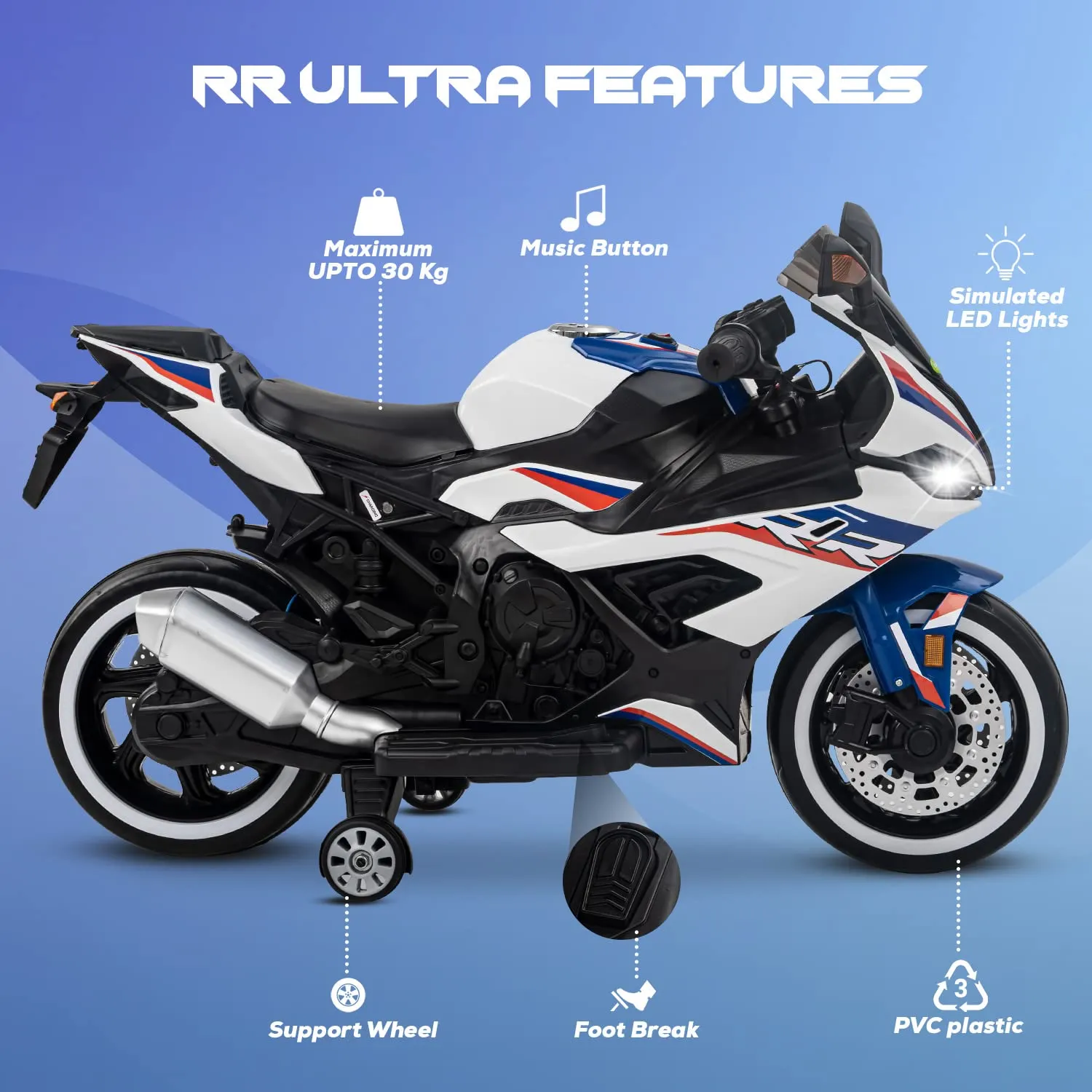 Baybee RR Ultra Battery Operated Ride on Electric Bike with Led Lights, Music & USB