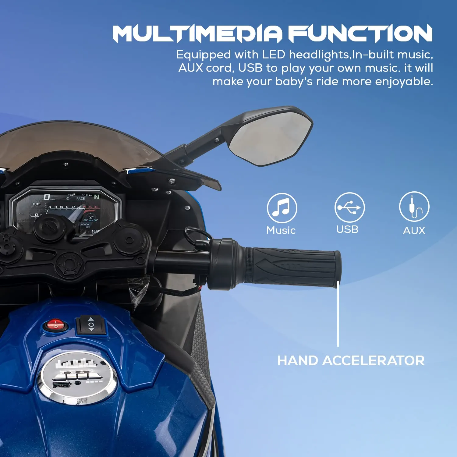 Baybee RR Ultra Battery Operated Ride on Electric Bike with Led Lights, Music & USB