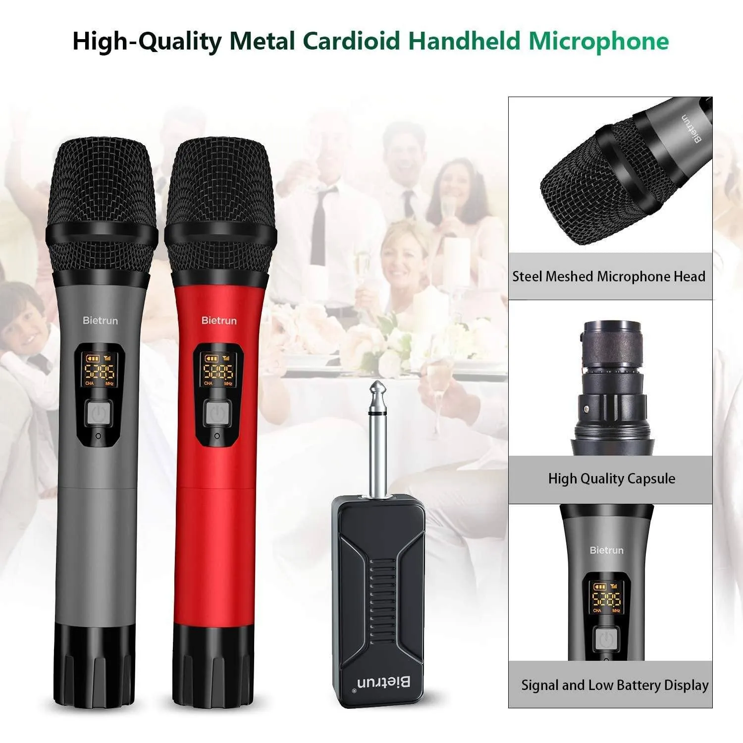 Bietrun Wireless UHF Metal Dual Handheld Dynamic Mic Karaoke System