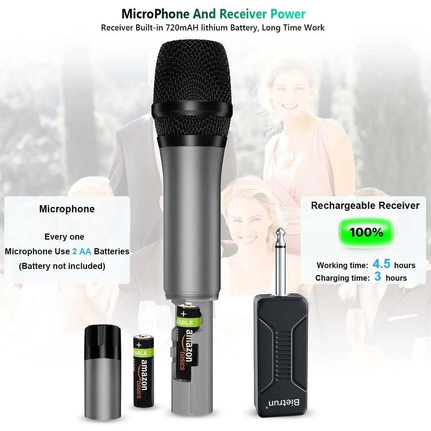 Bietrun Wireless UHF Metal Dual Handheld Dynamic Mic Karaoke System