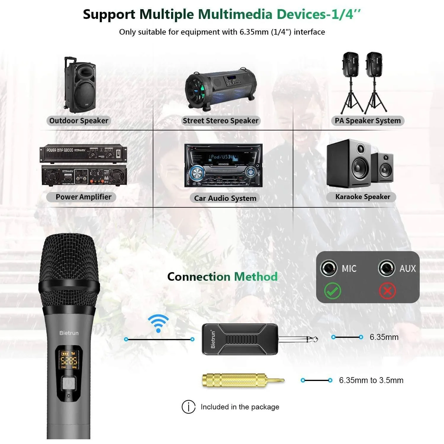 Bietrun Wireless UHF Metal Dual Handheld Dynamic Mic Karaoke System