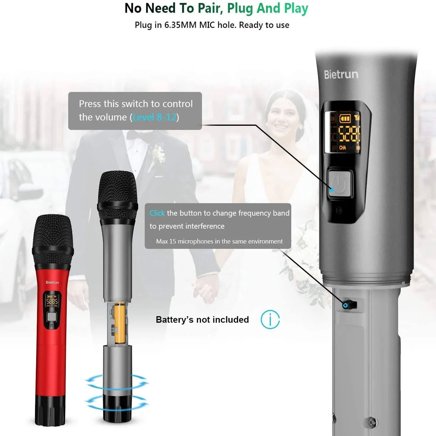 Bietrun Wireless UHF Metal Dual Handheld Dynamic Mic Karaoke System