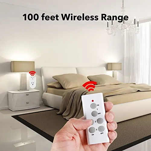 BN-LINK Wireless Remote Control Electrical Outlet Switch for Lights, Fans, Christmas Lights, Small Appliance, Long Range White 10A/1200W, 1 Remote   1 Outlet