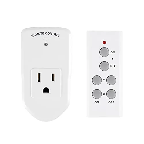 BN-LINK Wireless Remote Control Electrical Outlet Switch for Lights, Fans, Christmas Lights, Small Appliance, Long Range White 10A/1200W, 1 Remote   1 Outlet