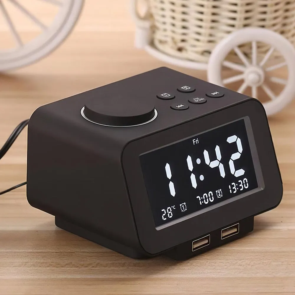 Brightness Adjustable LED Digital Alarm Clock Radio- USB Plugged in