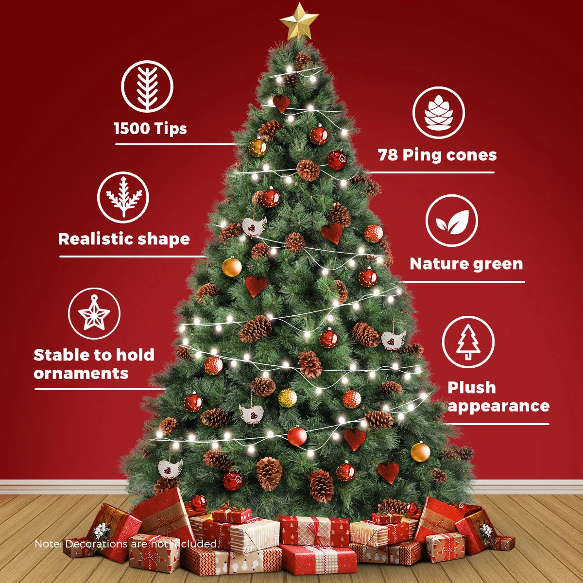 Christmas Tree Xmas Decorations 1.8/2.1M Home Decor Green Artificial Pine Cones