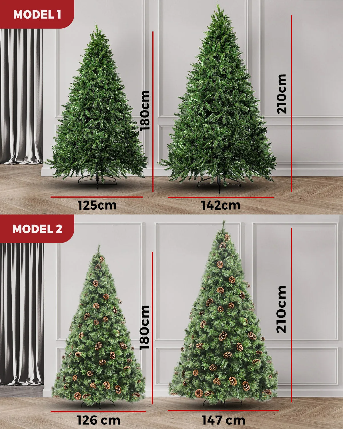Christmas Tree Xmas Decorations 1.8/2.1M Home Decor Green Artificial Pine Cones