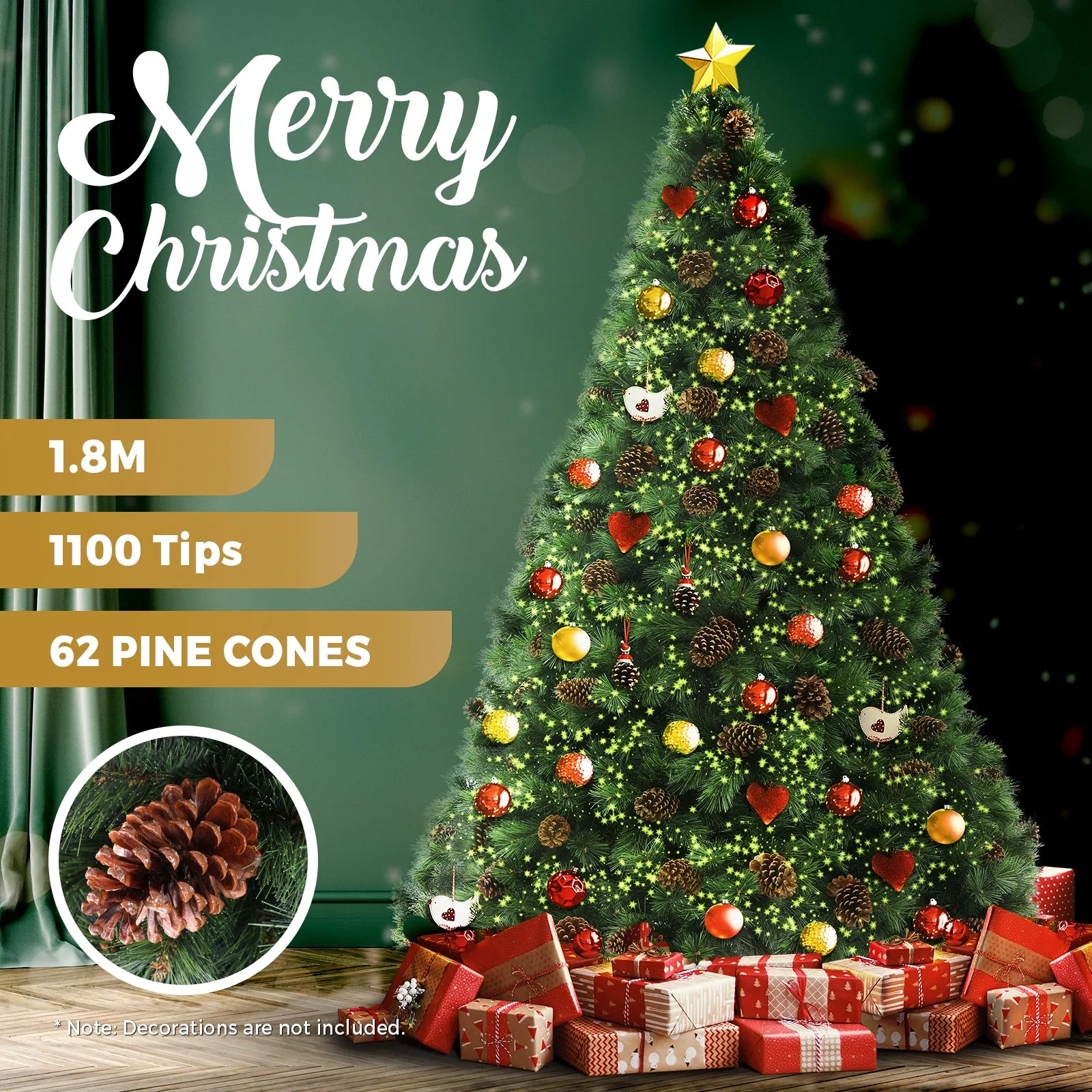 Christmas Tree Xmas Decorations 1.8/2.1M Home Decor Green Artificial Pine Cones