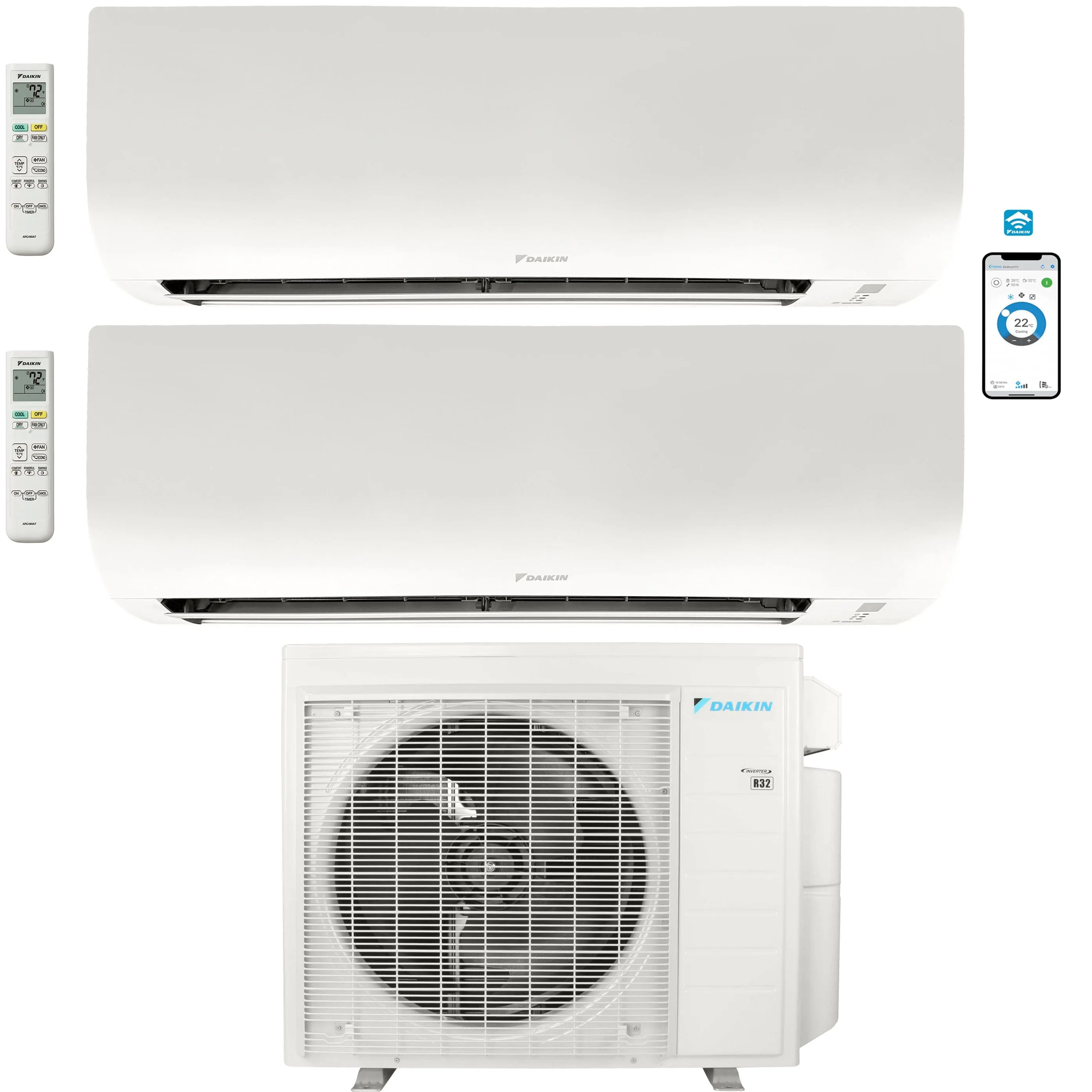 Daikin 2-Zone Wall Mounted Ductless Mini-Split 24,000 BTU Heat Pump Air Conditioner 12K   15K  - 21 SEER2 R32 Wi-Fi Enabled