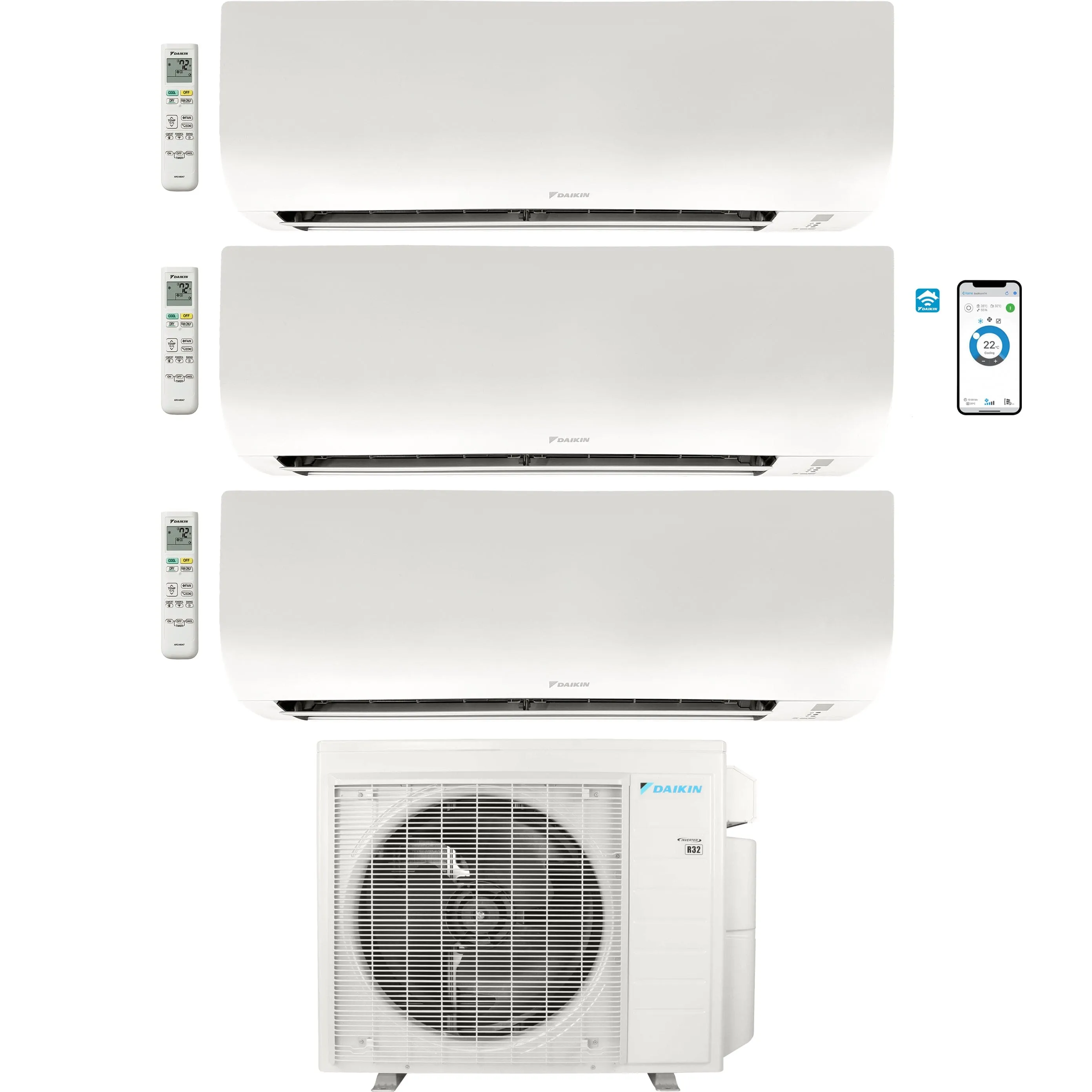Daikin 3-Zone Wall Mounted Ductless Mini-Split 36,000 BTU Heat Pump Air Conditioner 7K   9K   9K - 20 SEER2 R32 Wi-Fi Enabled