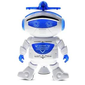 Dancing Robot Battery Toy with 360° Spinning, Lights & Music - White