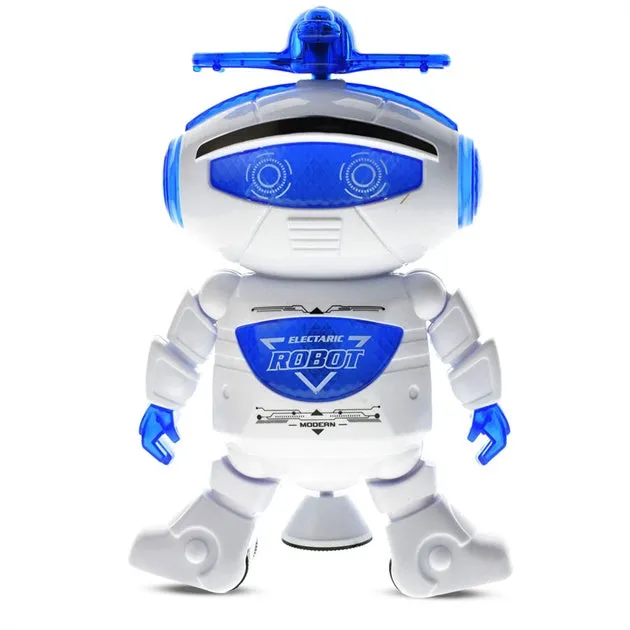 Dancing Robot Battery Toy with 360° Spinning, Lights & Music - White