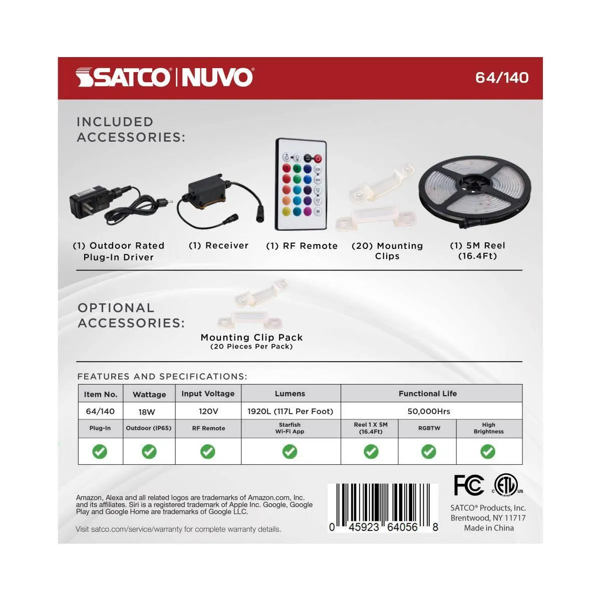 Dimension Pro Outdoor Smart LED Tape Light Kit with Remote, 16ft Reel, Color Changing RGB and Tunable White, 24V, Plug Connection