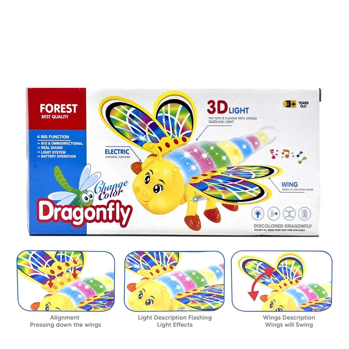 Dragonfly Battery Toy with Flapping Wings, Music & Lights, 3  Years - Yellow