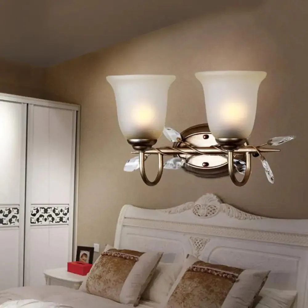 Frosted Glass Bell Shape Sconce Light - Traditional Wall Mounted Light with Coffee Backplate, 1/2/3-Light Options for Bedroom