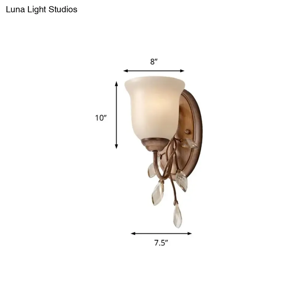 Frosted Glass Bell Shape Sconce Light - Traditional Wall Mounted Light with Coffee Backplate, 1/2/3-Light Options for Bedroom