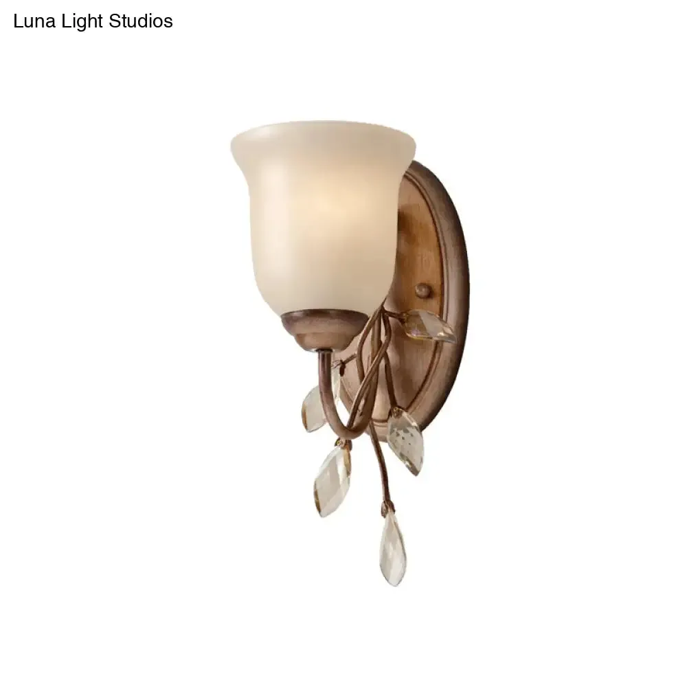 Frosted Glass Bell Shape Sconce Light - Traditional Wall Mounted Light with Coffee Backplate, 1/2/3-Light Options for Bedroom