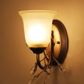 Frosted Glass Bell Shape Sconce Light - Traditional Wall Mounted Light with Coffee Backplate, 1/2/3-Light Options for Bedroom