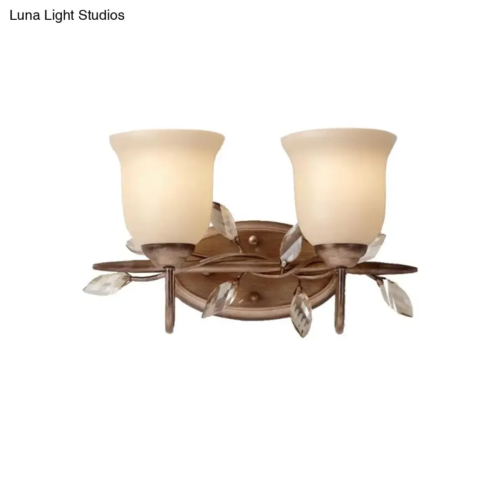 Frosted Glass Bell Shape Sconce Light - Traditional Wall Mounted Light with Coffee Backplate, 1/2/3-Light Options for Bedroom
