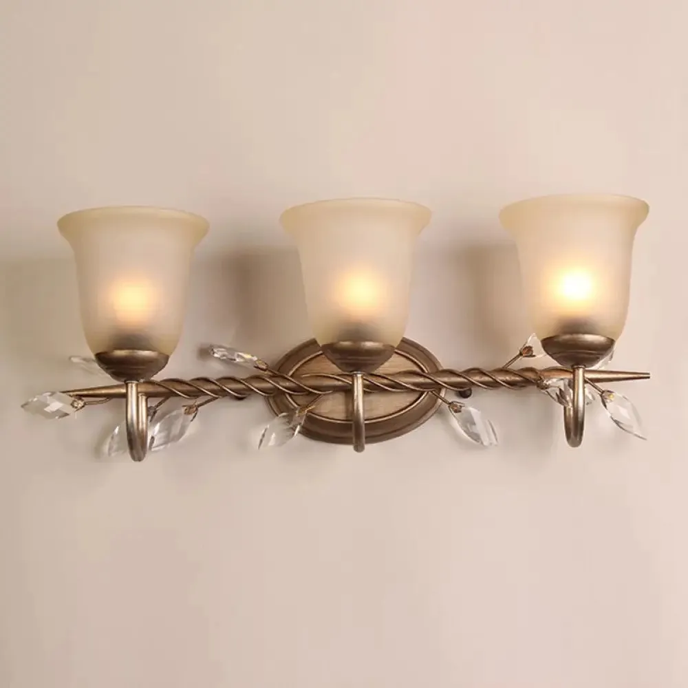 Frosted Glass Bell Shape Sconce Light - Traditional Wall Mounted Light with Coffee Backplate, 1/2/3-Light Options for Bedroom