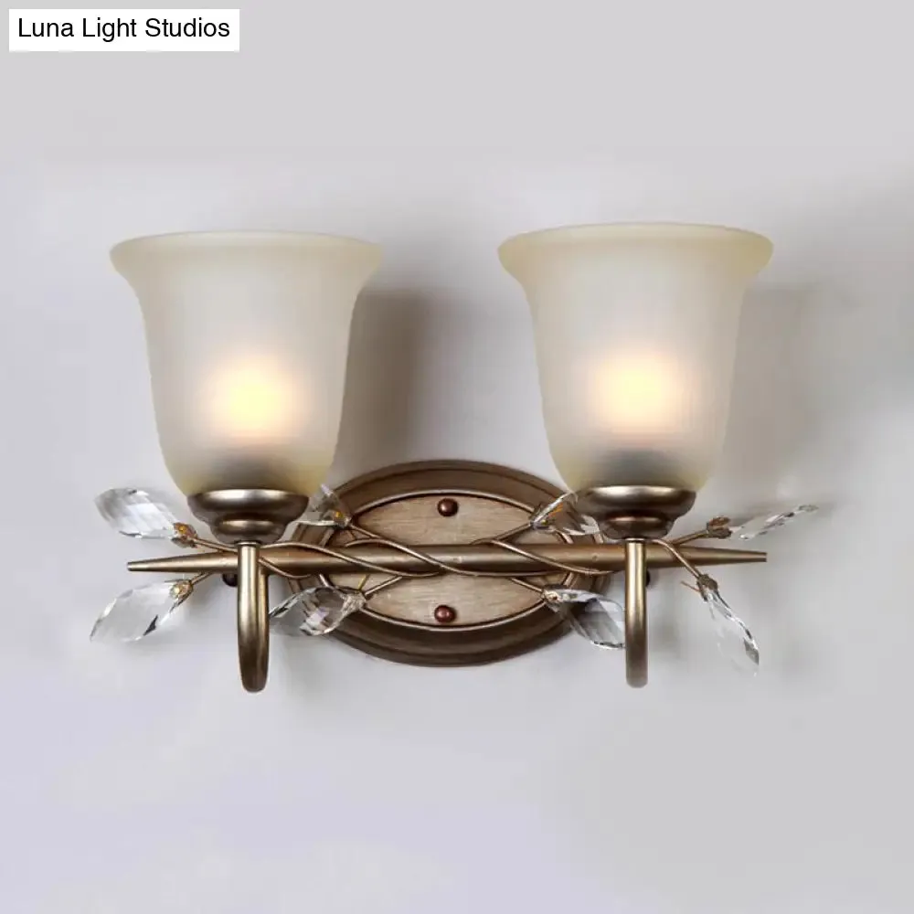 Frosted Glass Bell Shape Sconce Light - Traditional Wall Mounted Light with Coffee Backplate, 1/2/3-Light Options for Bedroom