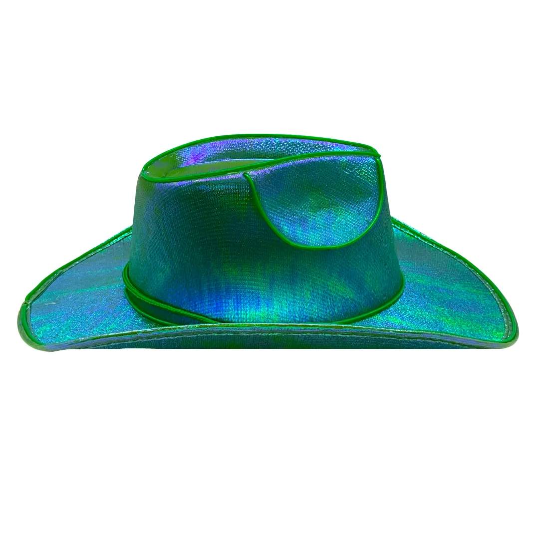 Green Holographic LED EL Wire Cowboy Hat (Each)