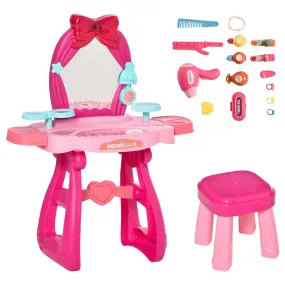 HOMCOM 36 Pcs Kids Vanity Dressing Table w/ Stool Lights Music Bright Red Pink