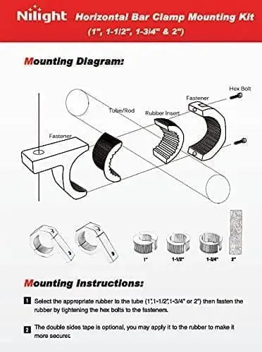 Horizontal Bar Clamp Mount Bracket Kits 1in-1.5in-1.75in-2in (Pair)