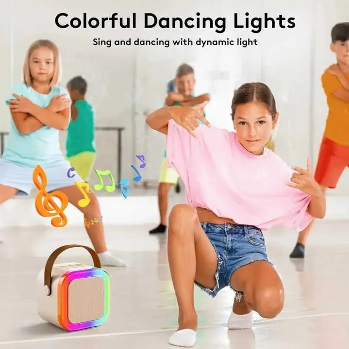 K12 Mini Portable Bluetooth Karaoke Speaker with Wireless Microphone & RGB LED Lights – 5W Audio Sound Box
