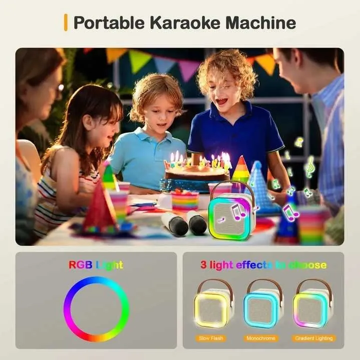 K12 Mini Portable Bluetooth Karaoke Speaker with Wireless Microphone & RGB LED Lights – 5W Audio Sound Box