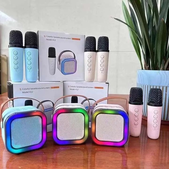 K12 Mini Portable Bluetooth Karaoke Speaker with Wireless Microphone & RGB LED Lights – 5W Audio Sound Box