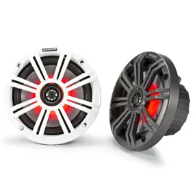 Kicker 6.5" Marine Coaxial Speaker Pair LED 65W Rms 4 Ohm Charcoal/White Grilles