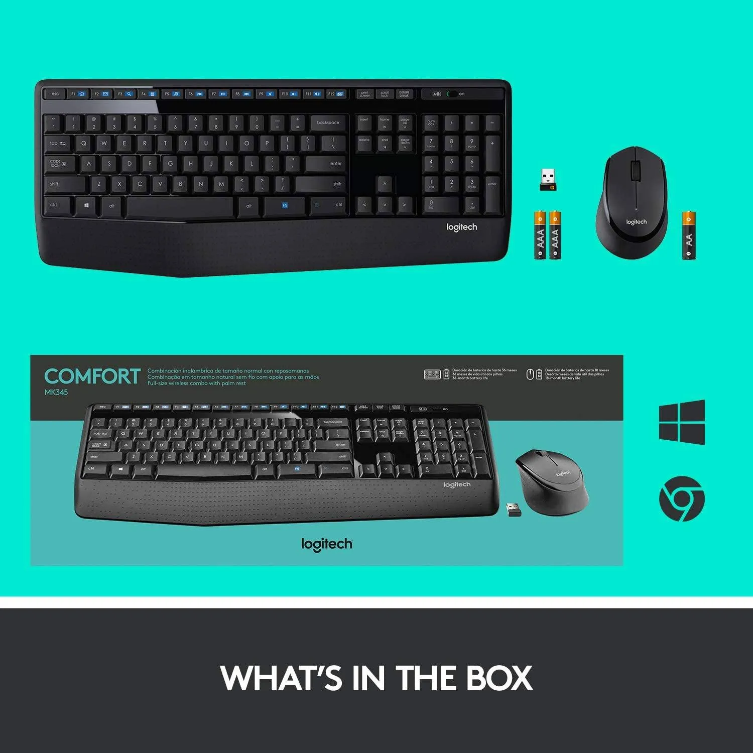 Logitech Wireless Combo Full-Sized Keyboard with Comfortable Right-Handed Mouse (Refurbished)