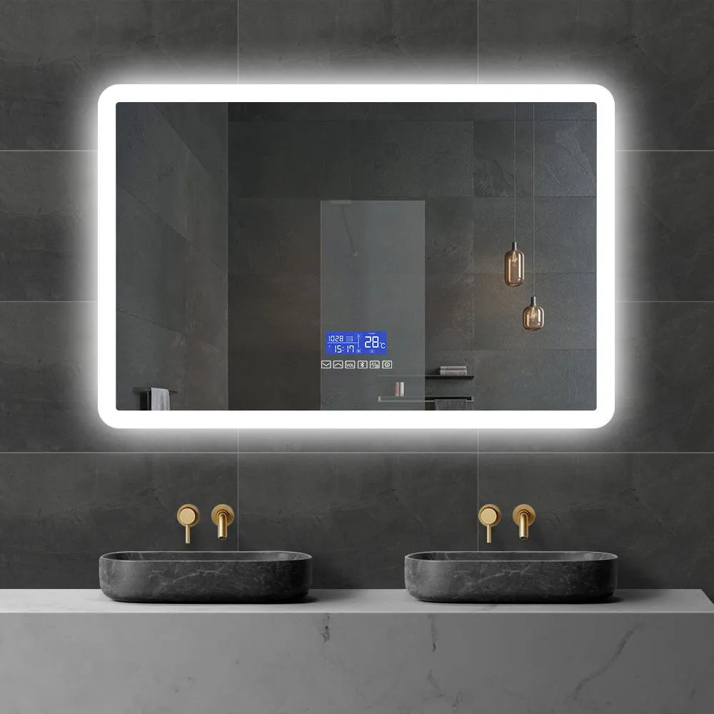 Matt Framed LED Mirror | Demister | BLUETOOTH |  Three Lights Colors | DATE/TIME/TEMP Display| 750*600